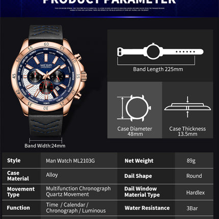 MEGIR Sports Watches for Mens Luxury Quartz Clock Chronograph Leather Fashion Casual Wristwatch Army Military Watch Reloj Hombre-8