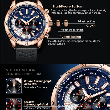 MEGIR Sports Watches for Mens Luxury Quartz Clock Chronograph Leather Fashion Casual Wristwatch Army Military Watch Reloj Hombre-9