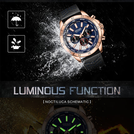 MEGIR Sports Watches for Mens Luxury Quartz Clock Chronograph Leather Fashion Casual Wristwatch Army Military Watch Reloj Hombre-11