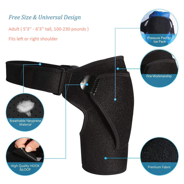 Shoulder Support Brace with Pressure Pad for Men Women, Adjustable Shoulder Support Arm Brace for Sports, Exercise, Fits Right or Left Shoulder - Happy Grab