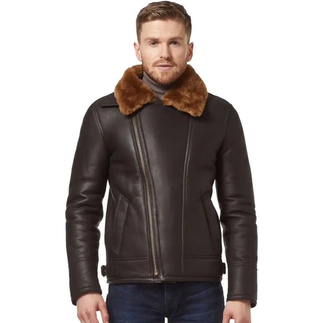 Mens Leather Cross Zipper Aviator Bomber Jacket-0